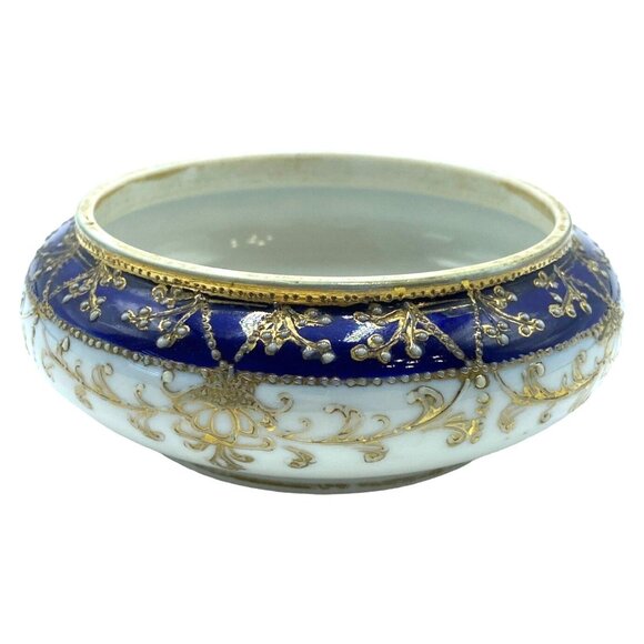 Antique Hand-Painted Nippon Porcelain Bowl With Gold Moriage & Cobalt Blue Accen - Picture 2 of 6